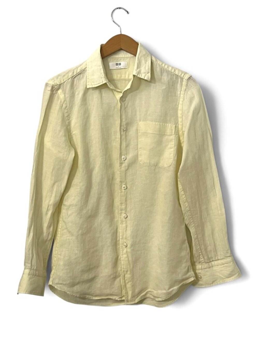 Uniqlo Premium Linen Shirt Mens S Butter Yellow Coastal Resort Minimalist Unisex